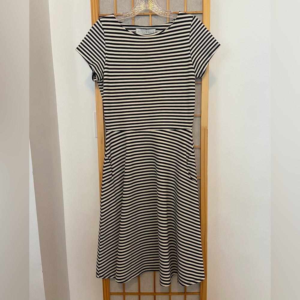 Classic Black & White Striped Midi Dress